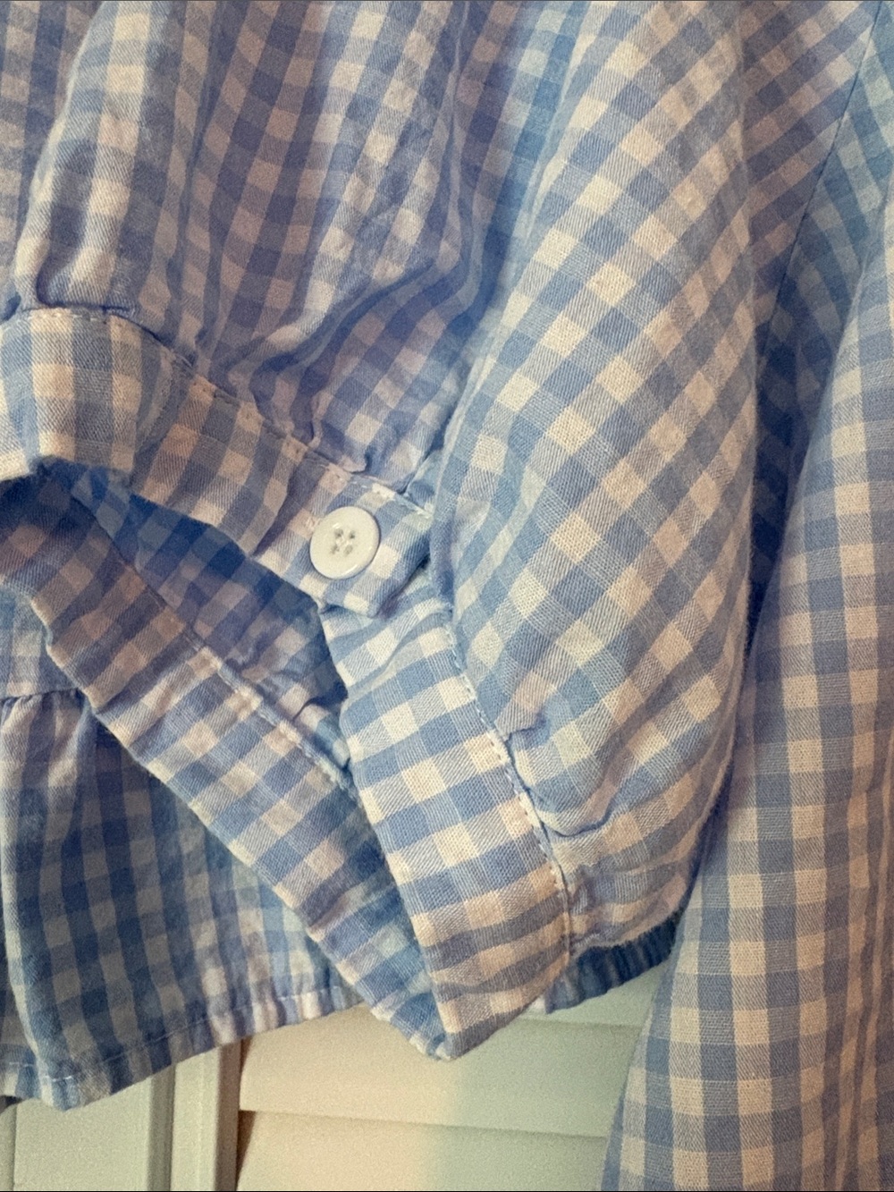 Women’s Gingham Blue Cotton Ruffle Pajama Set Size Large - Picture 7 of 7